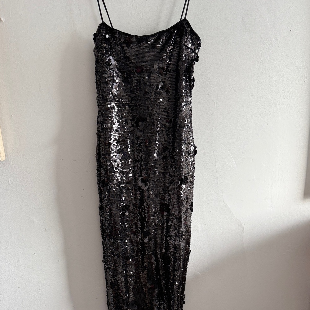 Zara Black Sequined Slip Dress with sequin flower detail Small - Picture 2 of 8